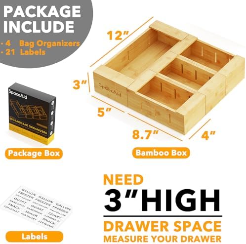 SpaceAid Bag Storage Organizer for Kitchen Drawer, Bamboo Organizer