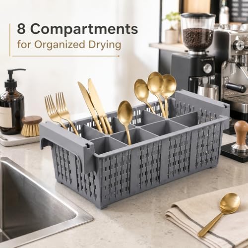 8 Compartment Plastic Silverware Drying Basket, Commercial Dish Rack