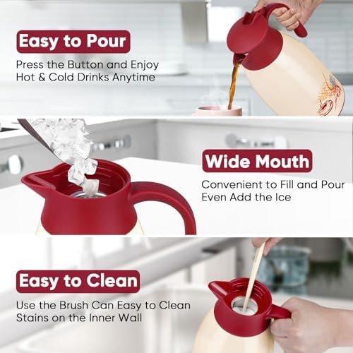 Thermal Coffee Carafe 40.5 Oz, Hot/Cold 12H Leak-Proof Spout for