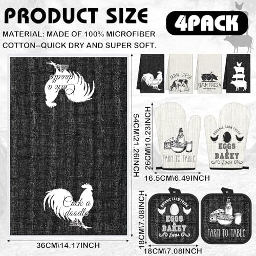 VitalCozy 8 Pcs Farm Animal Kitchen Towels, Pot Holders and Oven Mitt