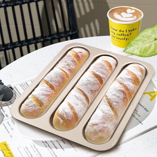French Baguette Bread Baking Pan, 3-Cavity Non-stick Loaf Pan