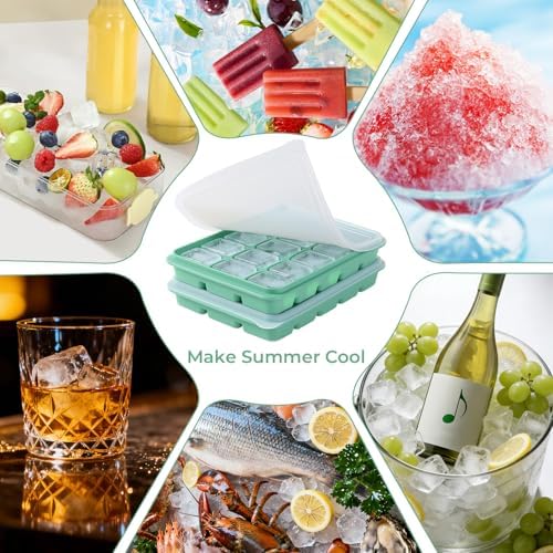 2 Pack Silicone Ice Cube Tray for freezer(Bamboo Green)