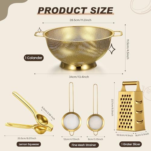 Sawysine 5 Pcs Gold Kitchen Appliances Includes 5 Quart Gold Colander