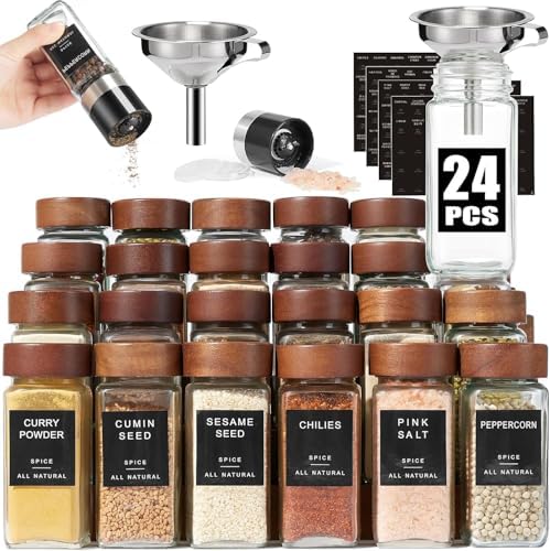 Yangbaga Glass Spice Jars with Labels, 24pcs 4oz Seasoning Organizer