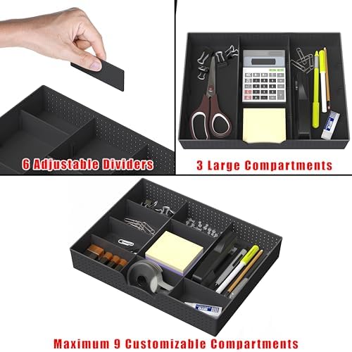 Simple Houseware Drawer Organizer Tray, 9 Adjustable Compartments