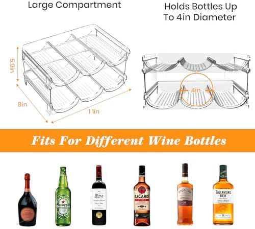 Plastic Stackable Wine Rack for Refrigerator, 2 Tier Large Capacity