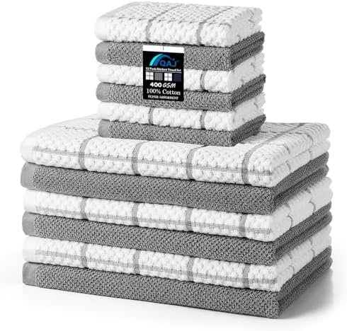 12 Pack Kitchen Towels and Dishcloths Set, 100% Cotton Soft and