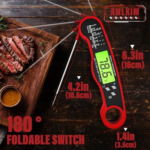 AWLKIM 2 Pack Digital Meat Thermometer, Red
