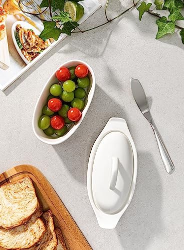 3-Piece Butter Dish with Water Reservoir, Porcelain Butter Boat with