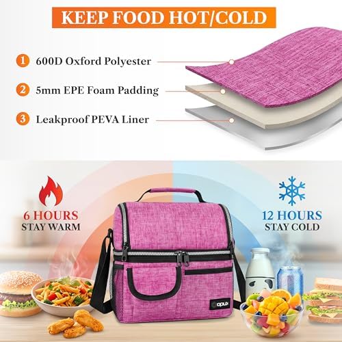 opux Dual-Compartment Insulated Lunch Bag, Pink