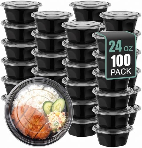 100 Pcs 24 oz Meal Prep Containers with Lids Round