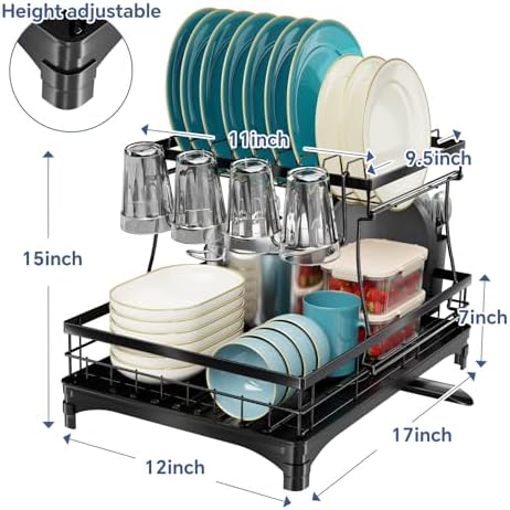 Simple Trending 2-Tier Dish Drying Rack, Black