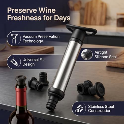 Vacuum Pump Wine Stopper Set Food Grade Silicone Seal Reusable