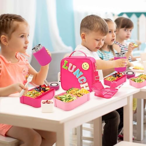 PainZieteg Lunch Box for Girls with 10oz Thermo 6 Compartment Bento