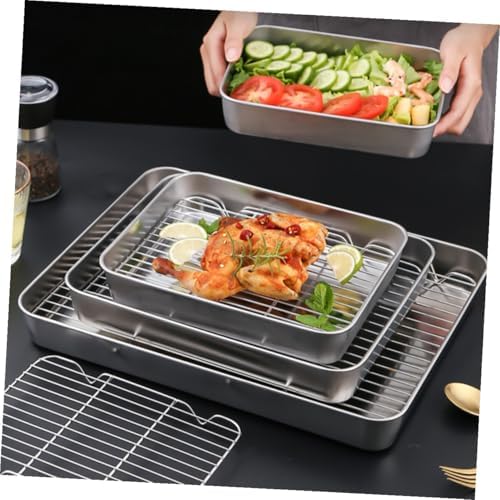 Stainless Steel Baking Tray with Net Rack, Rectangular