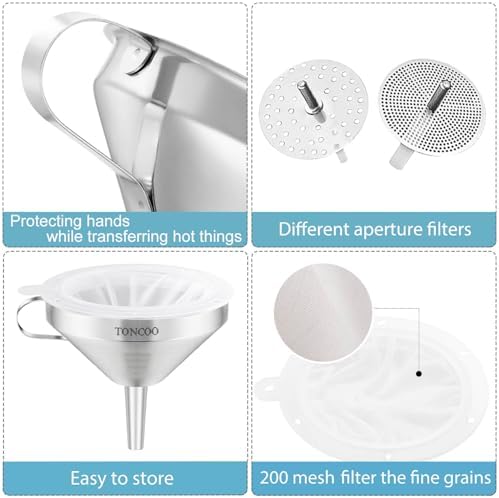 Toncoo 3 Pack Stainless Steel Funnels for Kitchen Use, Food Grade