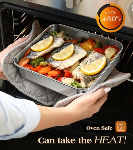 8 x 8-Inch Baking Pan with lid, 304 Stainless Steel Square Cake Pan