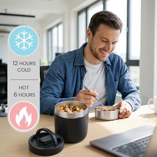 HOMEKOL Insulated Thermo for Hot Food Soup, 40.5 oz, Black