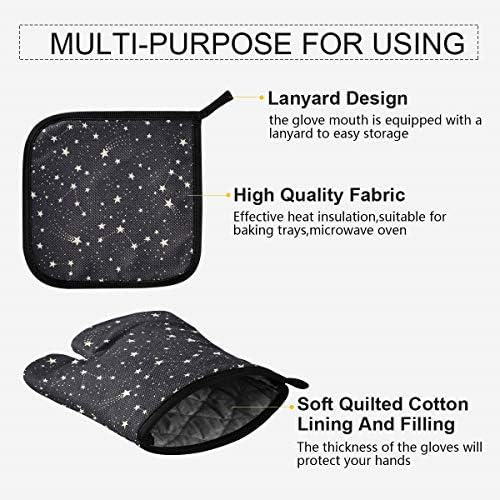 QMXO Galaxy Constellations Stars Oven Mitts Quilted Cotton Lining