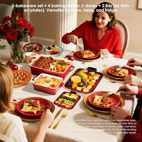 ACMLIFE 4-Piece Ceramic Casserole Dish Set with Roasting Racks