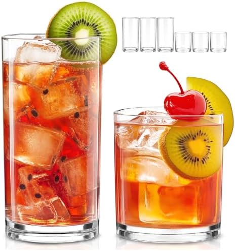 Meolibour® Plastic Drinking Glasses Set of 8, 14oz Rocks & 20oz Water