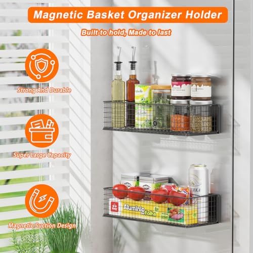 2Pack Magnetic Basket Organizer Holder for Fridge Magnetic Storage Bin