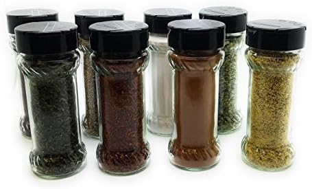 Nakpunar 12 pcs 6 fl oz Glass Spice Bottles Jars with Black Caps