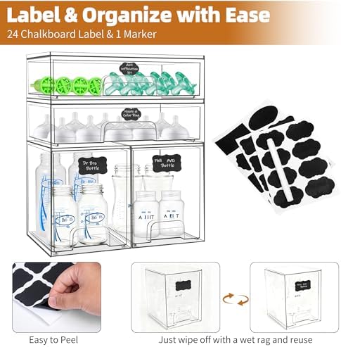 4 Pack Stackable Baby Bottle Storage Drawers