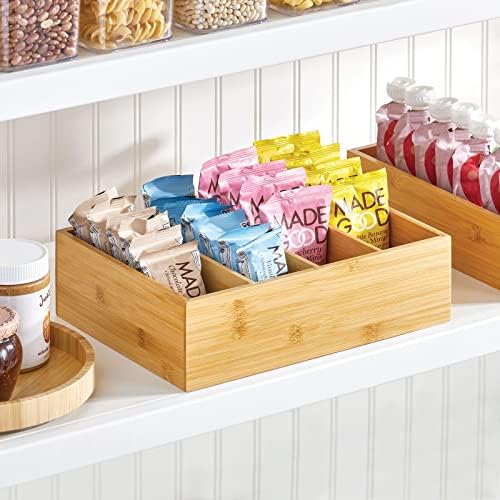 mDesign Bamboo Wood Food Storage Organizer Box, 4 Section, Divided