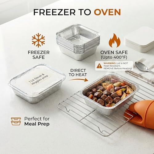 100 Pack 1lb Aluminum Foil Pans with Cardboard Lids, 5.5"x4.5"
