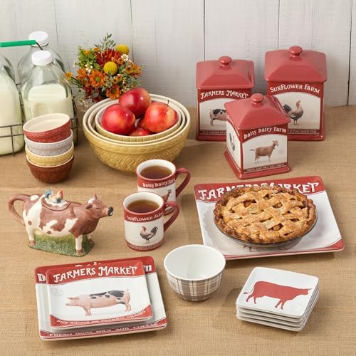 Vintage Farm Stoneware Mixing Bowl Set, 3-Piece, Includes 2 Qt, 3 Qt &