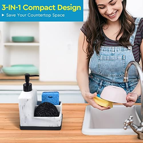 White Marble Look Soap Dispenser with Sponge Holder