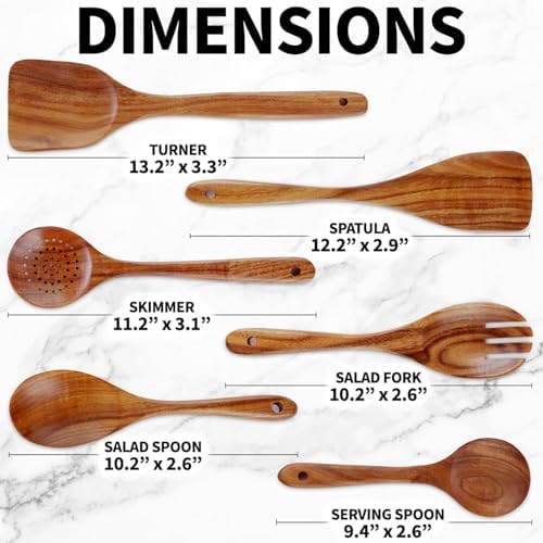 6-Piece Natural Teak Wood Cooking Utensil Set