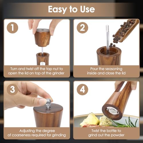 Wooden Salt and Pepper Grinder Set, 8 Inch Manual Pepper Mill