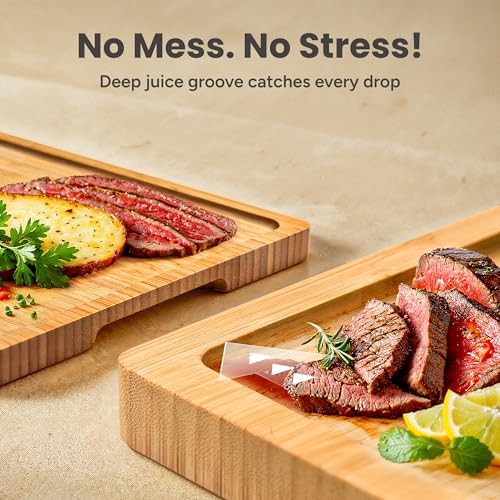 SMIRLY 3 Piece Bamboo Cutting Board Set with Stand for Kitchen