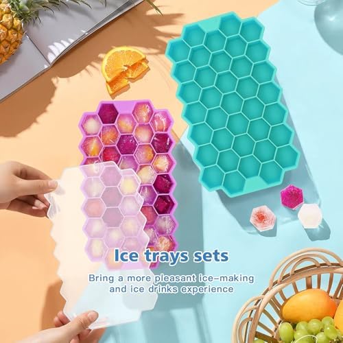 Azyh Ice Cube Trays for Freezer, 3 Pack Ice Cube Tray with Lid