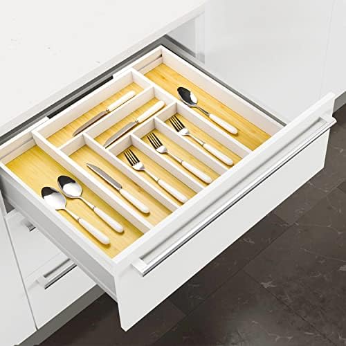 Bamboo drawer organizer, utensil holder, silverware organizer, and