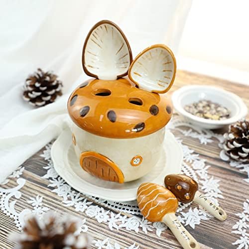 Sizikato 4pcs Porcelain Measuring Spoons with Base, Cartoon Mushroom