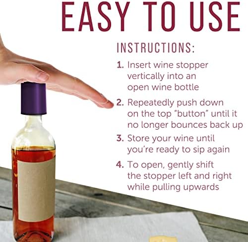 Maplefield Wine Stopper Vacuum Preserver - Purple Plastic, 1 Pump & 4