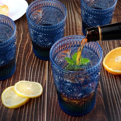 Loivttvv 6pcs Vintage Drinking Glasses Set, 12 oz Blue Highball