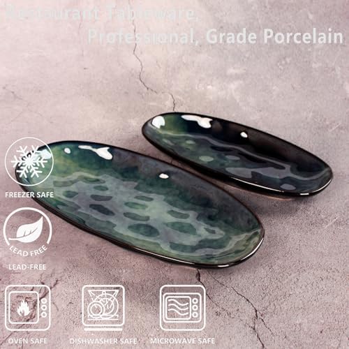 Ceramic Serving Platters - Set of 4 Oval Salad Plates for