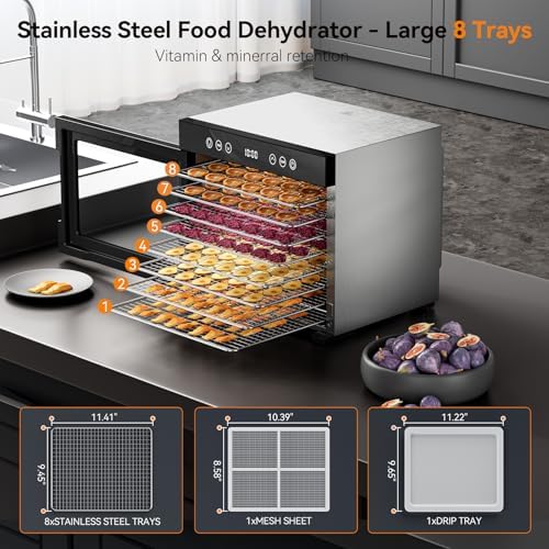 PSIIDAN Food Dehydrator, 8 Stainless Steel Trays