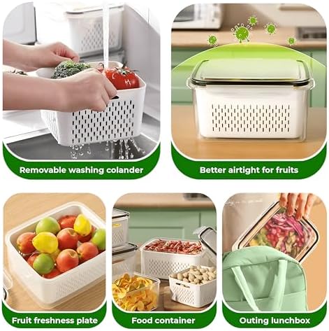 Fruit Storage Containers for Fridge, 4 Pieces, Removable Colander