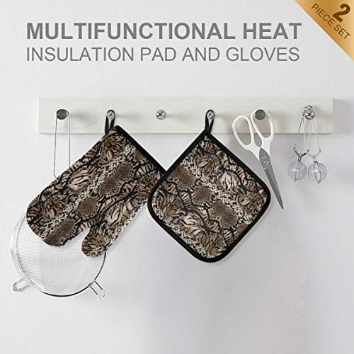 QMXO Abstract Leopard Snake Skin Print Oven Mitts Quilted Cotton