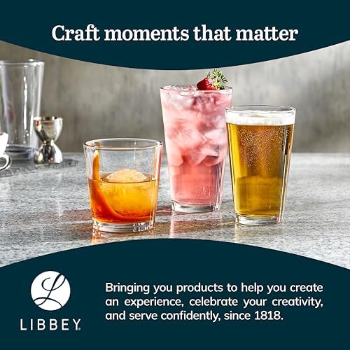 Libbey Bar Essentials Tumbler Glasses Set of 6, Modern Style 16 Oz