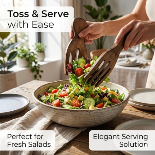 Handcrafted Wooden Salad Serving Set | 2 Pc Decorative Salad Servers