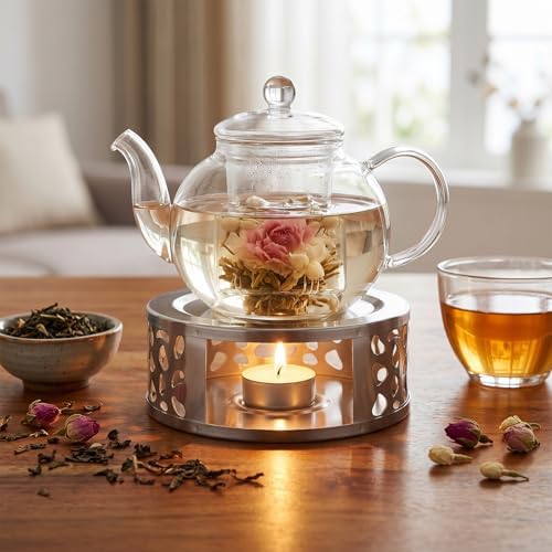 4 Pack Teapot Warmer, Stainless Steel Tea Warmer with Tealight Candle