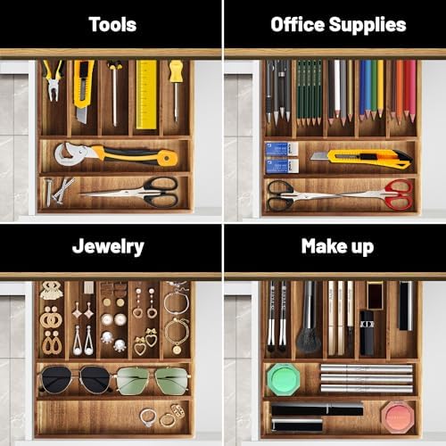 KITEISCAT Acacia Wood Silverware Organizer, 7-Compartment