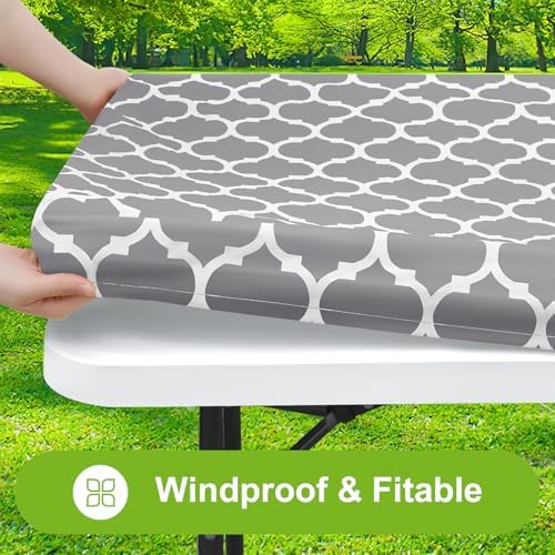 Smiry Picnic Fitted Table Cover, 4 Foot Flannel Backed Vinyl
