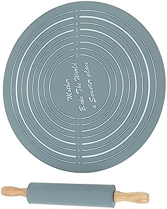 Silicone Rolling Pin and Kneading Pad Set for Home Baking (Gray)